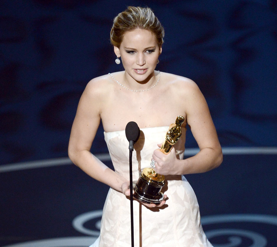 Jennifer Lawrence wins best actress at the 2013 Oscars