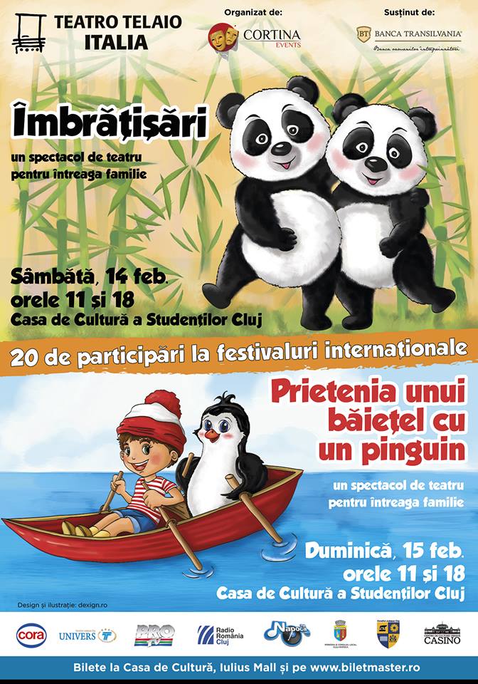  Îmbrățișări și Prietenia unui băiețel cu un pinguin, prezentate de Teatrul Telaio Italia - premiat la numeroase festivaluri internaționale
