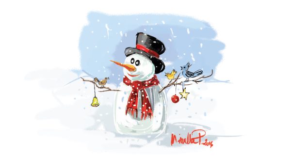Omulețul de zăpadă, ilustrație și versuri